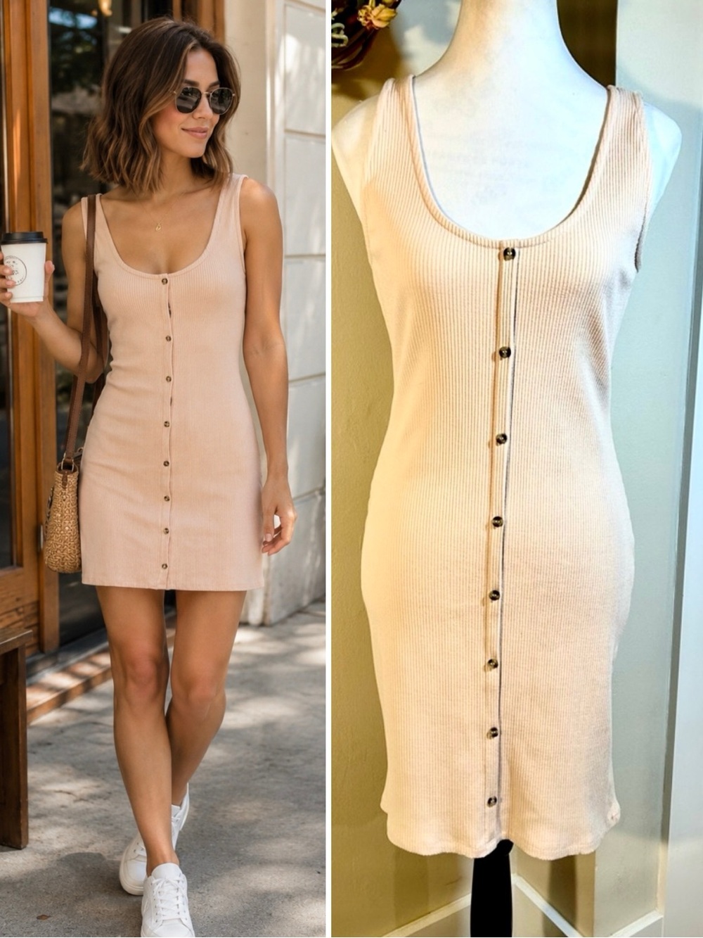 💥NWT The Drop x Sierra Furtado Rose Dust Ribbed Bodycon Mini Dress Sz M💛